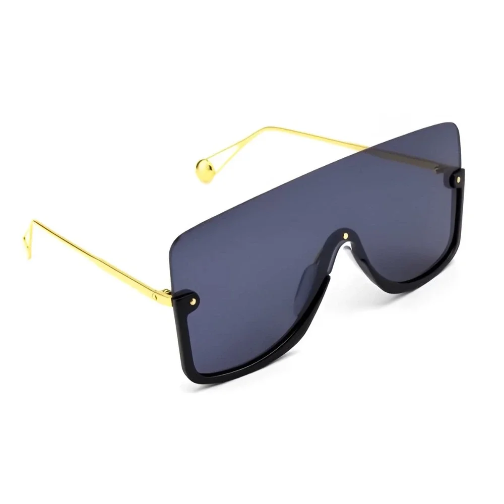 Sunglasses Women Gold Tone Metal Frame UV400 Dark Lenses One piece Driving Gafas - Picture 3 of 10